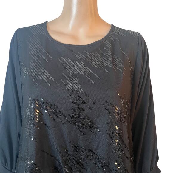Torrid Top Womens 3X Black Sequin Sheer Overlay Blouse 3/4 Sleeve Plus Size - Picture 6 of 9